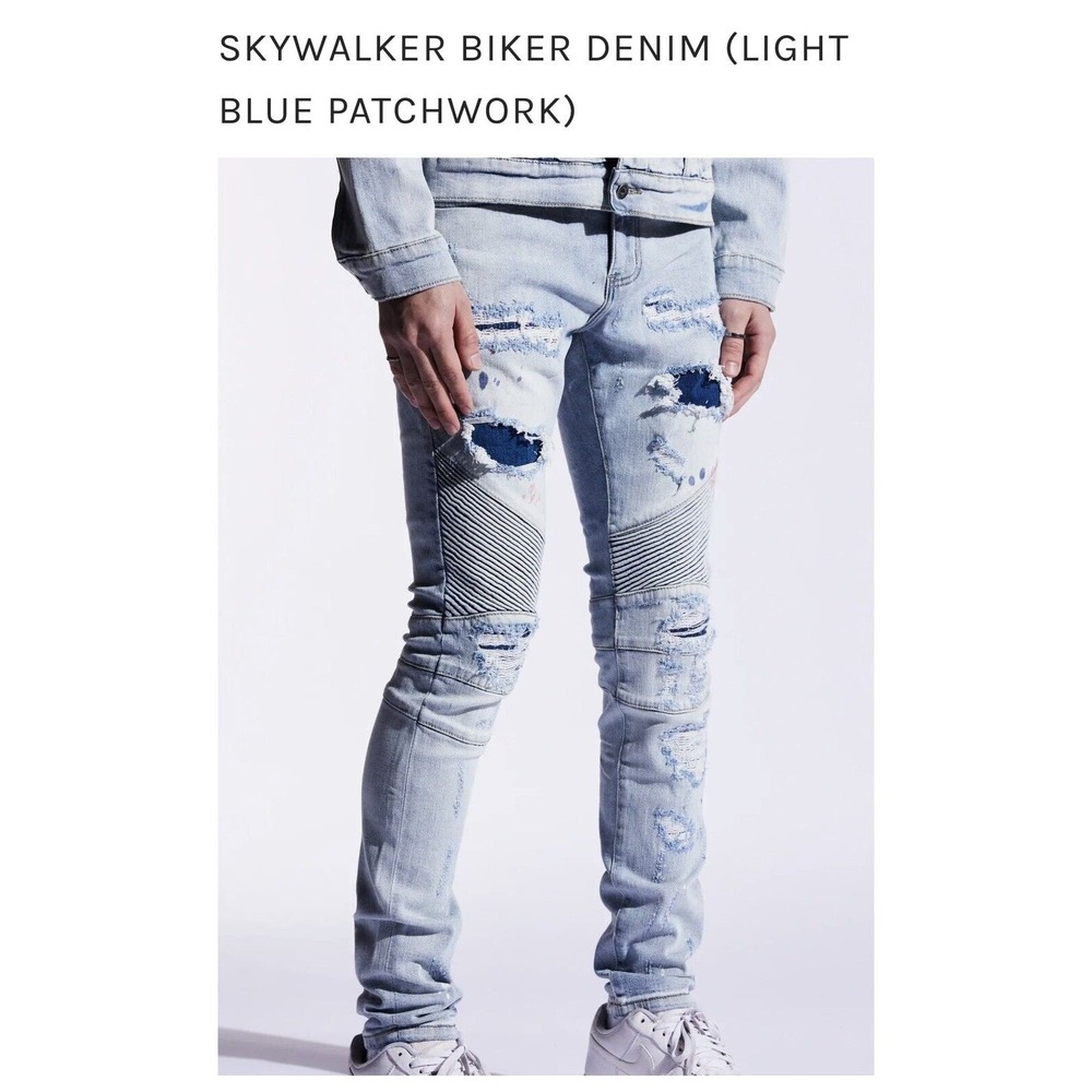 SKYWALKER BIKER DENIM (LIGHTBLUE PATCHWORK) Size 30